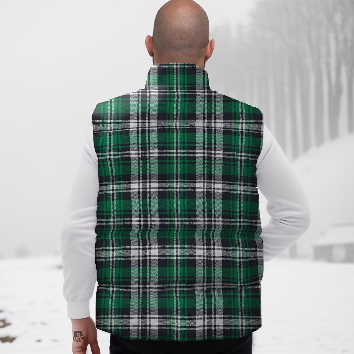 St. Patrick's Day Tartan Shamrock Print Pattern Down Vest