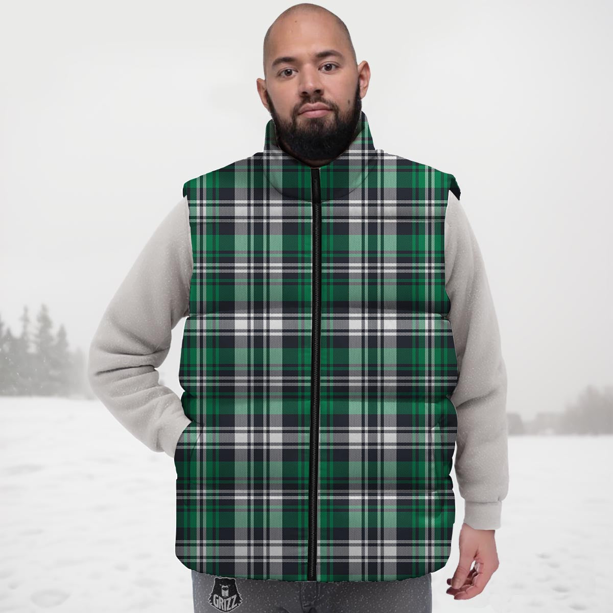 St. Patrick's Day Tartan Shamrock Print Pattern Down Vest