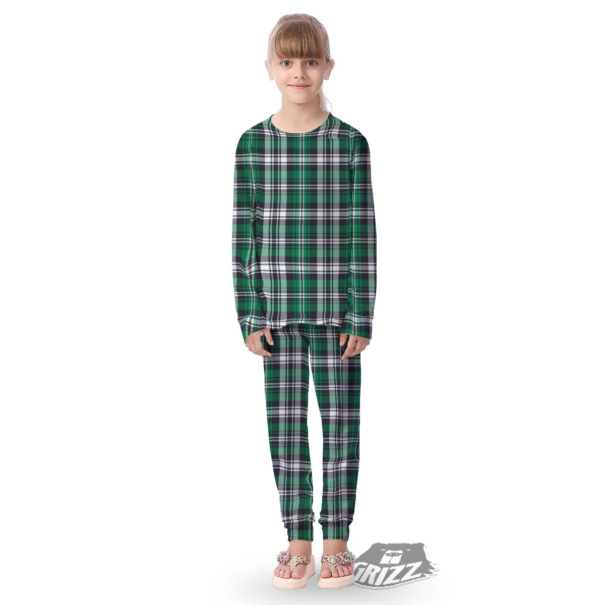 St. Patrick's Day Tartan Shamrock Print Pattern Kid's Pajamas-grizzshop