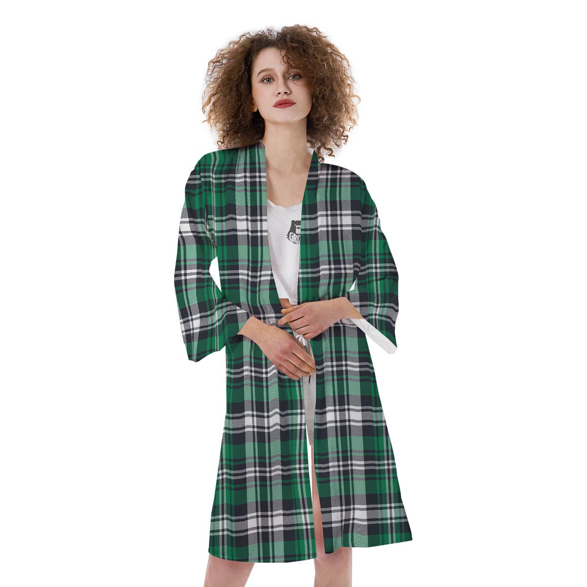 St. Patrick's Day Tartan Shamrock Print Pattern Kimono-grizzshop