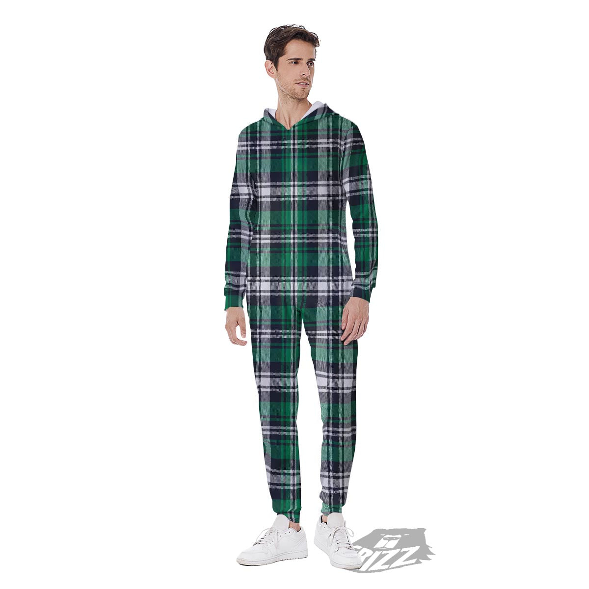 St. Patrick's Day Tartan Shamrock Print Pattern Men's Jumpsuit-grizzshop