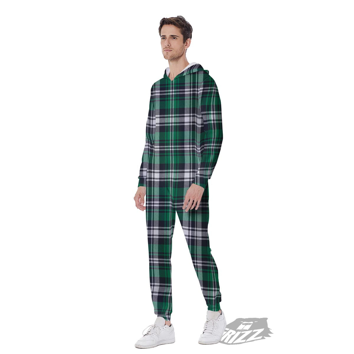 St. Patrick's Day Tartan Shamrock Print Pattern Men's Jumpsuit-grizzshop