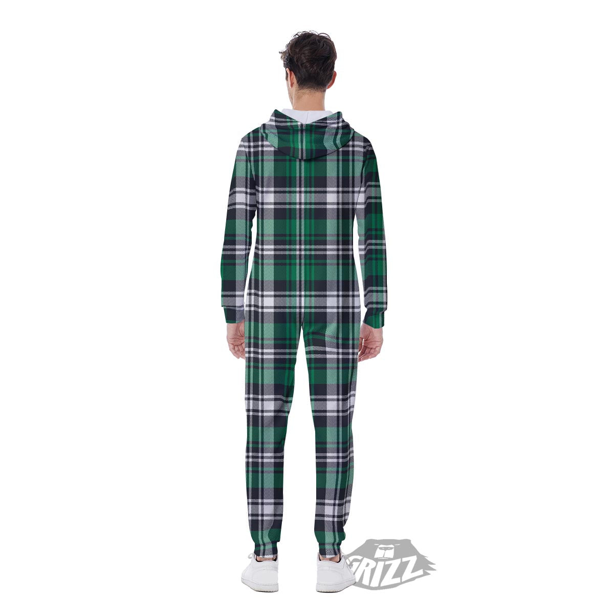 St. Patrick's Day Tartan Shamrock Print Pattern Men's Jumpsuit-grizzshop