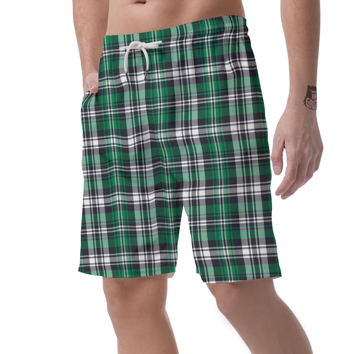 St. Patrick's Day Tartan Shamrock Print Pattern Men's Shorts-grizzshop