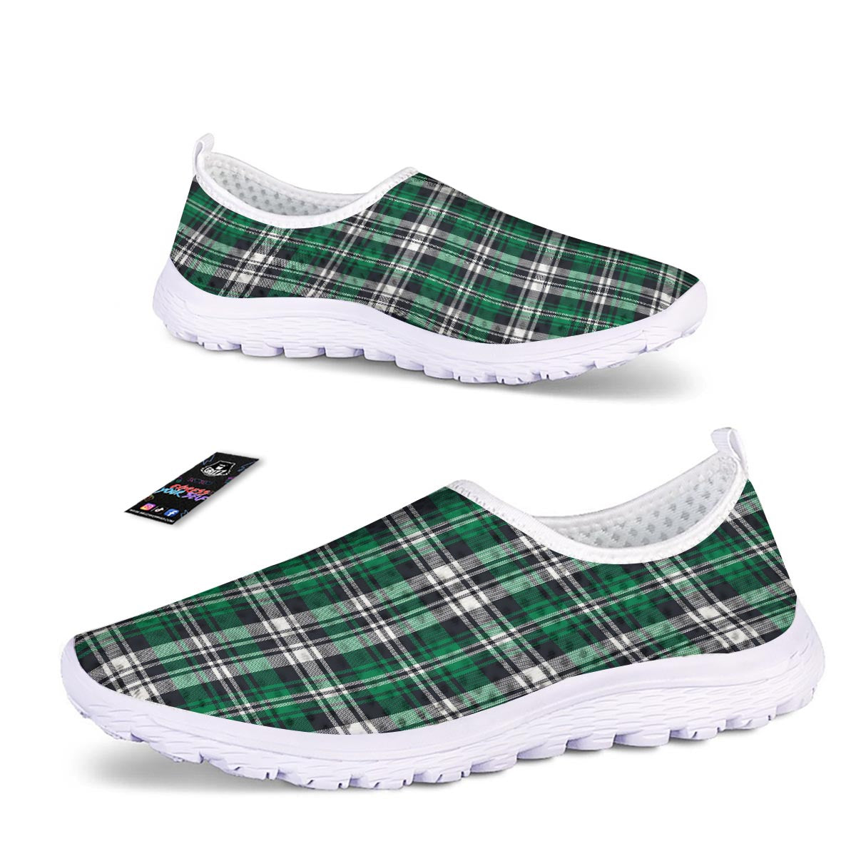 St. Patrick's Day Tartan Shamrock Print Pattern Nurse Shoes-grizzshop