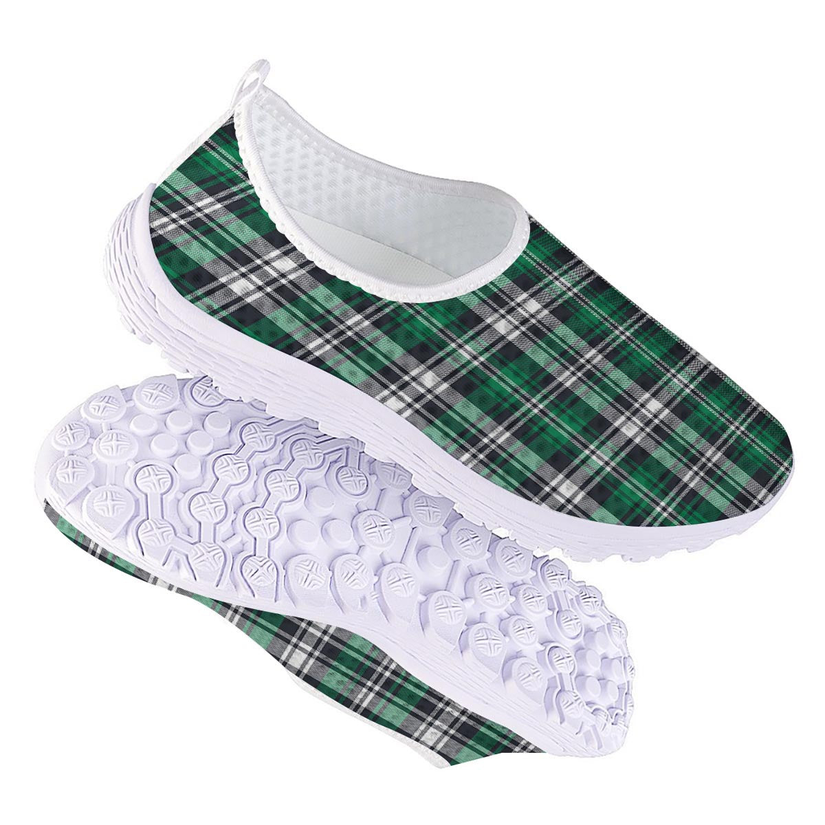 St. Patrick's Day Tartan Shamrock Print Pattern Nurse Shoes-grizzshop