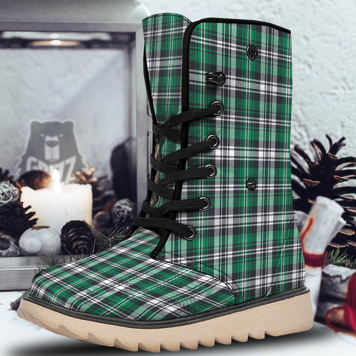 St. Patrick's Day Tartan Shamrock Print Pattern Snow Boots-grizzshop