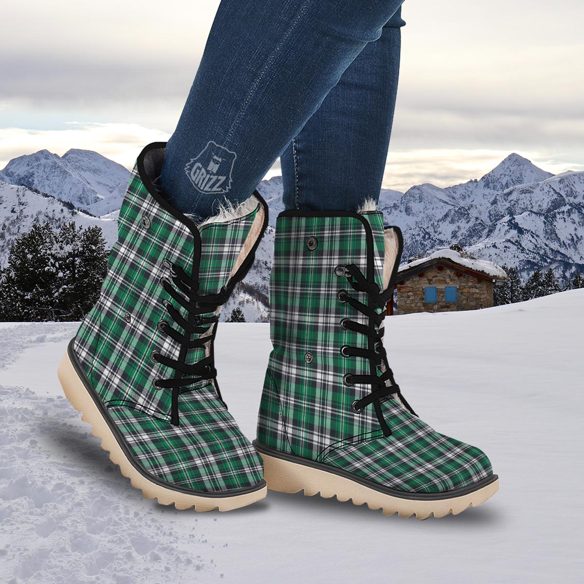 St. Patrick's Day Tartan Shamrock Print Pattern Snow Boots-grizzshop