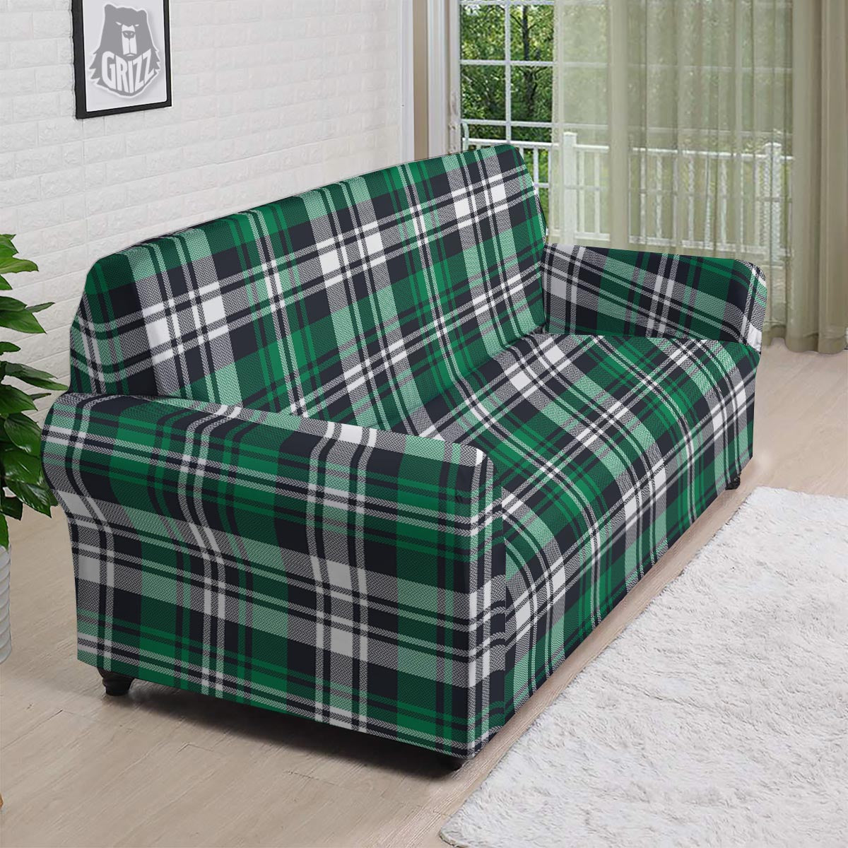 St. Patrick's Day Tartan Shamrock Print Pattern Sofa Cover-grizzshop