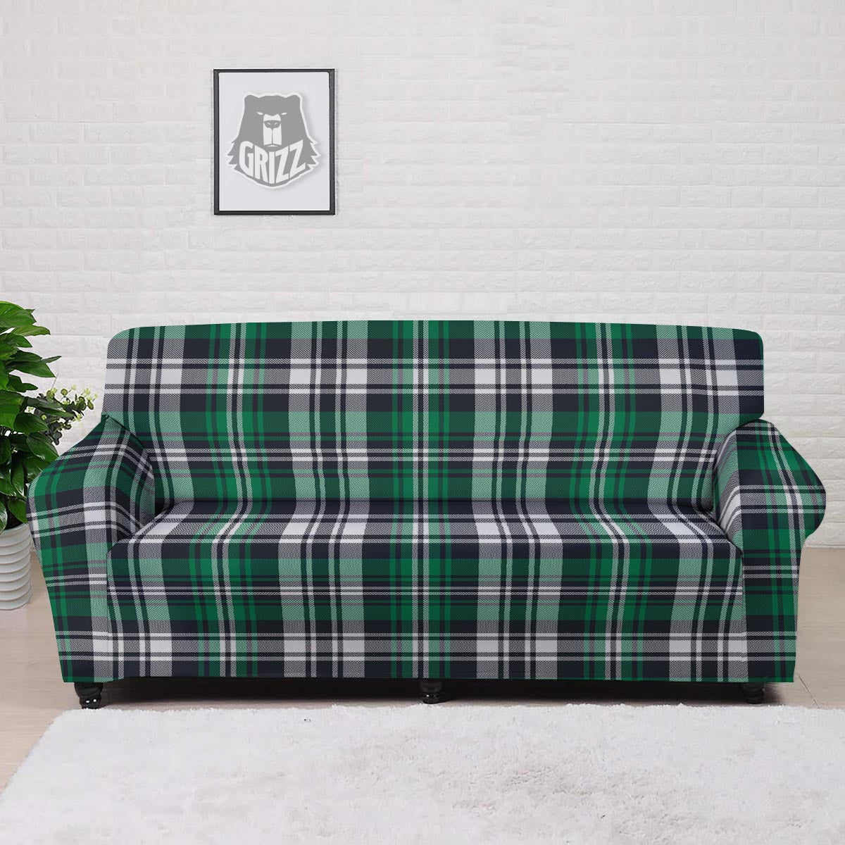 St. Patrick's Day Tartan Shamrock Print Pattern Sofa Cover-grizzshop