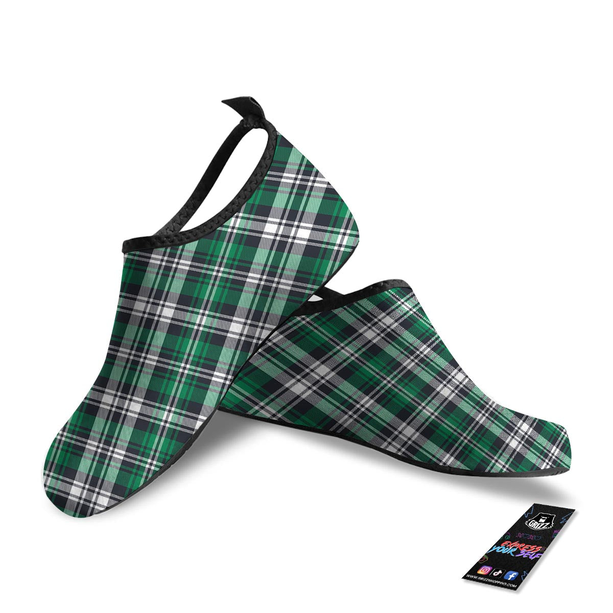 St. Patrick's Day Tartan Shamrock Print Pattern Water Shoes-grizzshop