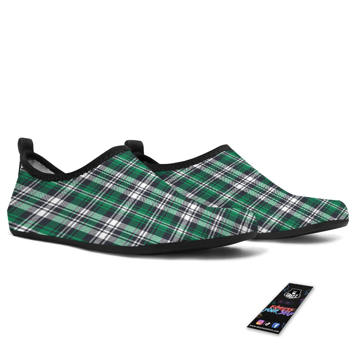 St. Patrick's Day Tartan Shamrock Print Pattern Water Shoes-grizzshop