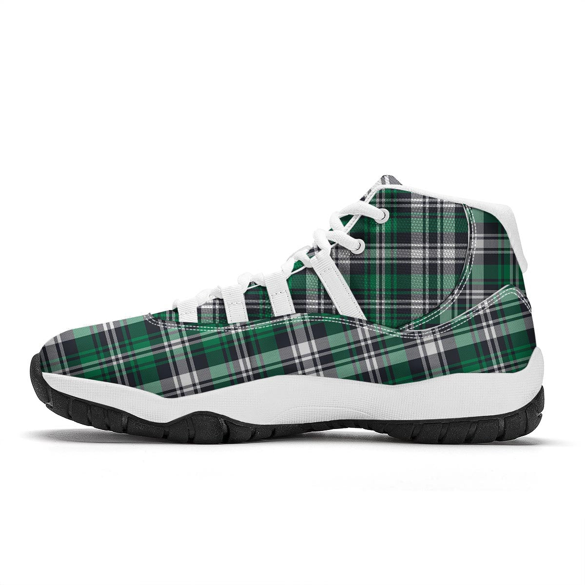 St. Patrick's Day Tartan Shamrock Print Pattern White Bball Shoes-grizzshop