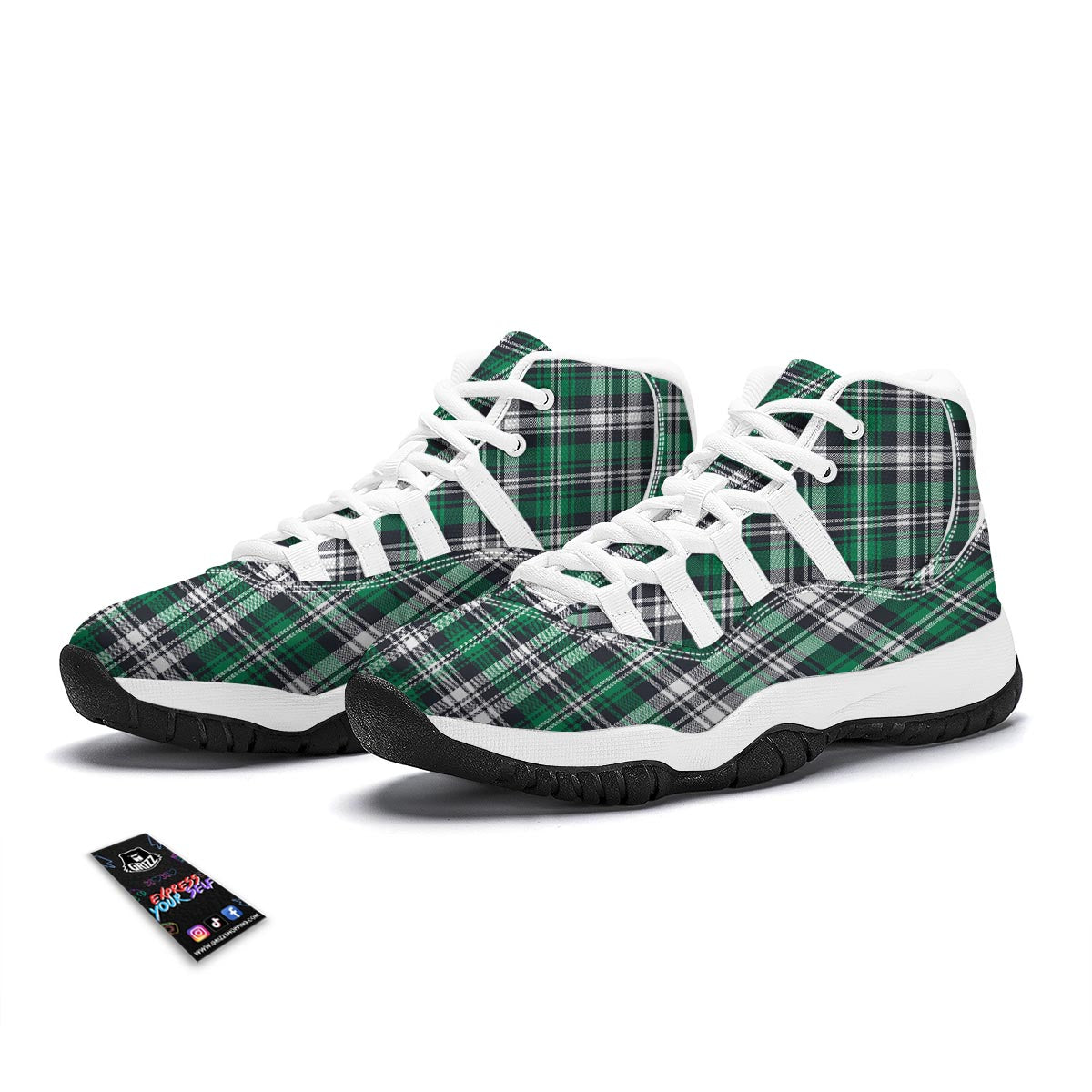 St. Patrick's Day Tartan Shamrock Print Pattern White Bball Shoes-grizzshop