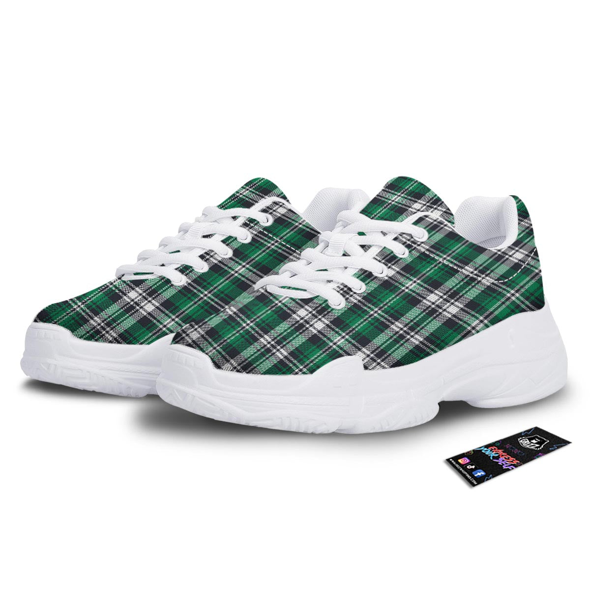 St. Patrick's Day Tartan Shamrock Print Pattern White Chunky Shoes-grizzshop