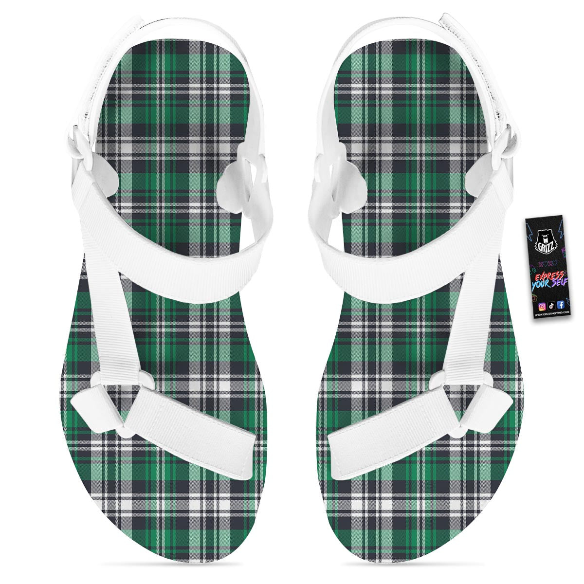 St. Patrick's Day Tartan Shamrock Print Pattern White Open Toe Sandals-grizzshop