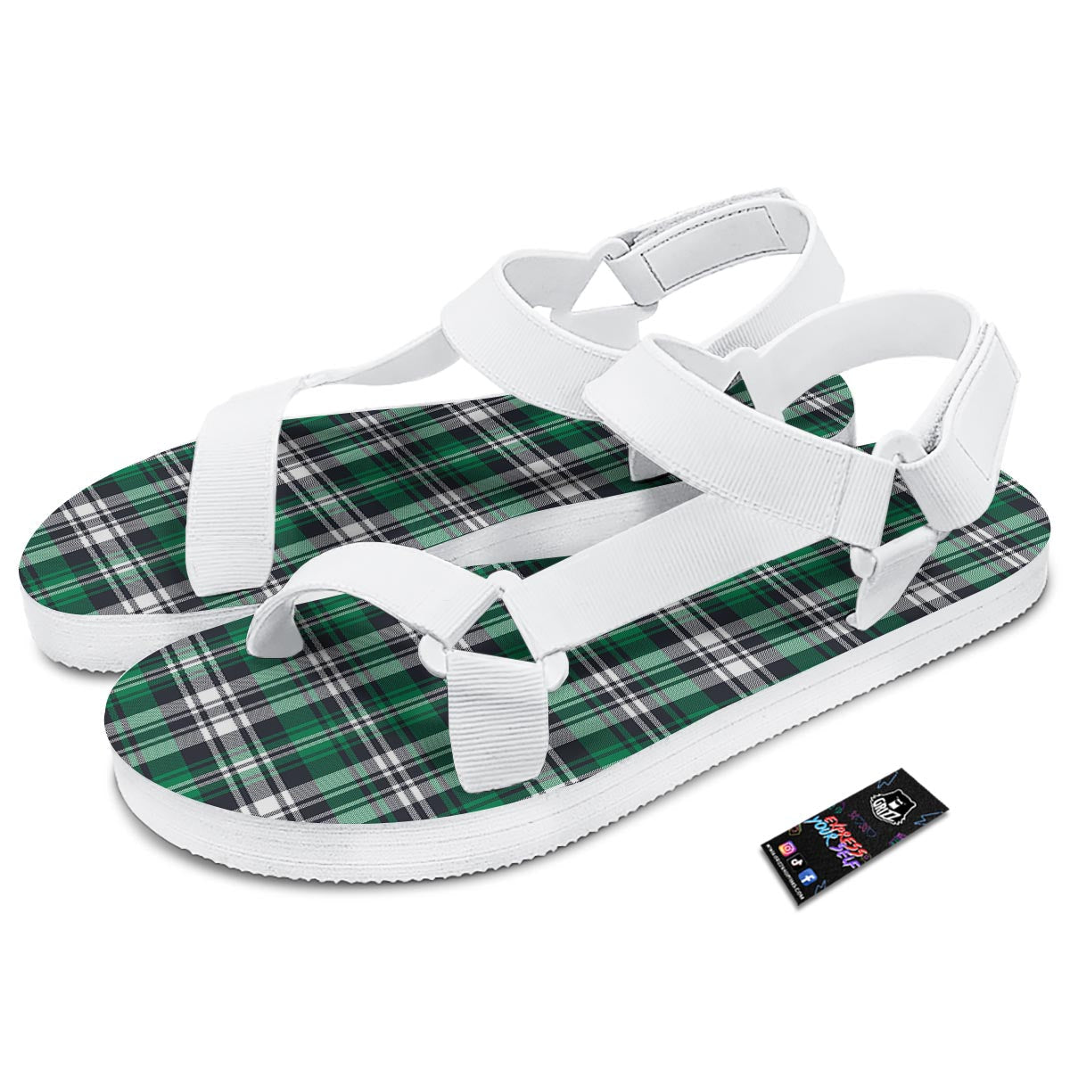 St. Patrick's Day Tartan Shamrock Print Pattern White Open Toe Sandals-grizzshop