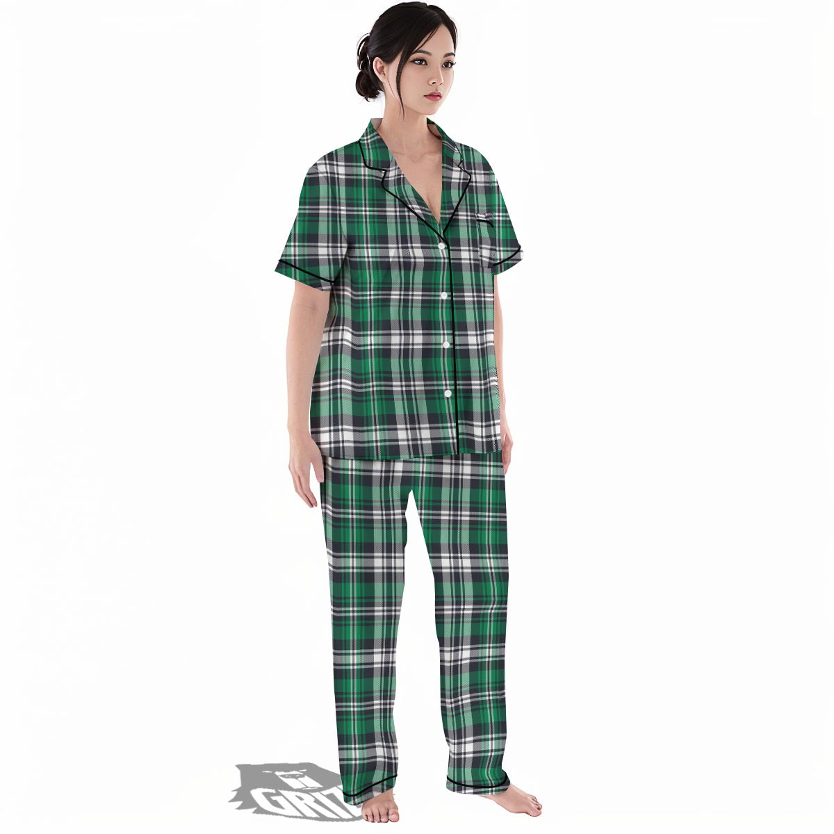 St. Patrick's Day Tartan Shamrock Print Pattern Women's Pajamas Set-grizzshop