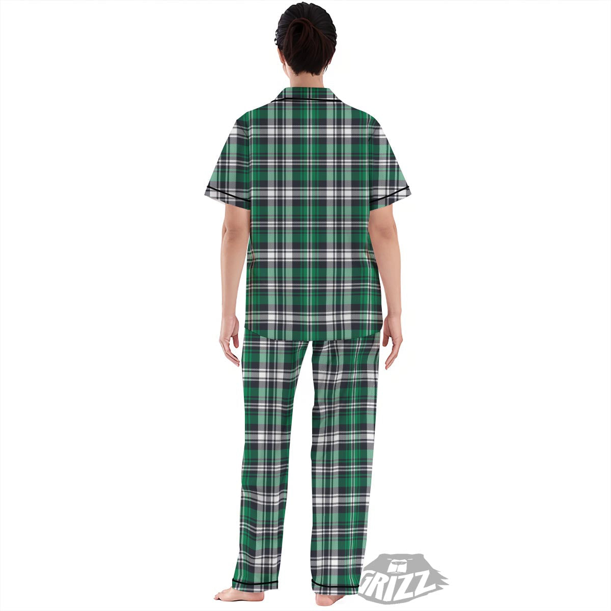 St. Patrick's Day Tartan Shamrock Print Pattern Women's Pajamas Set-grizzshop