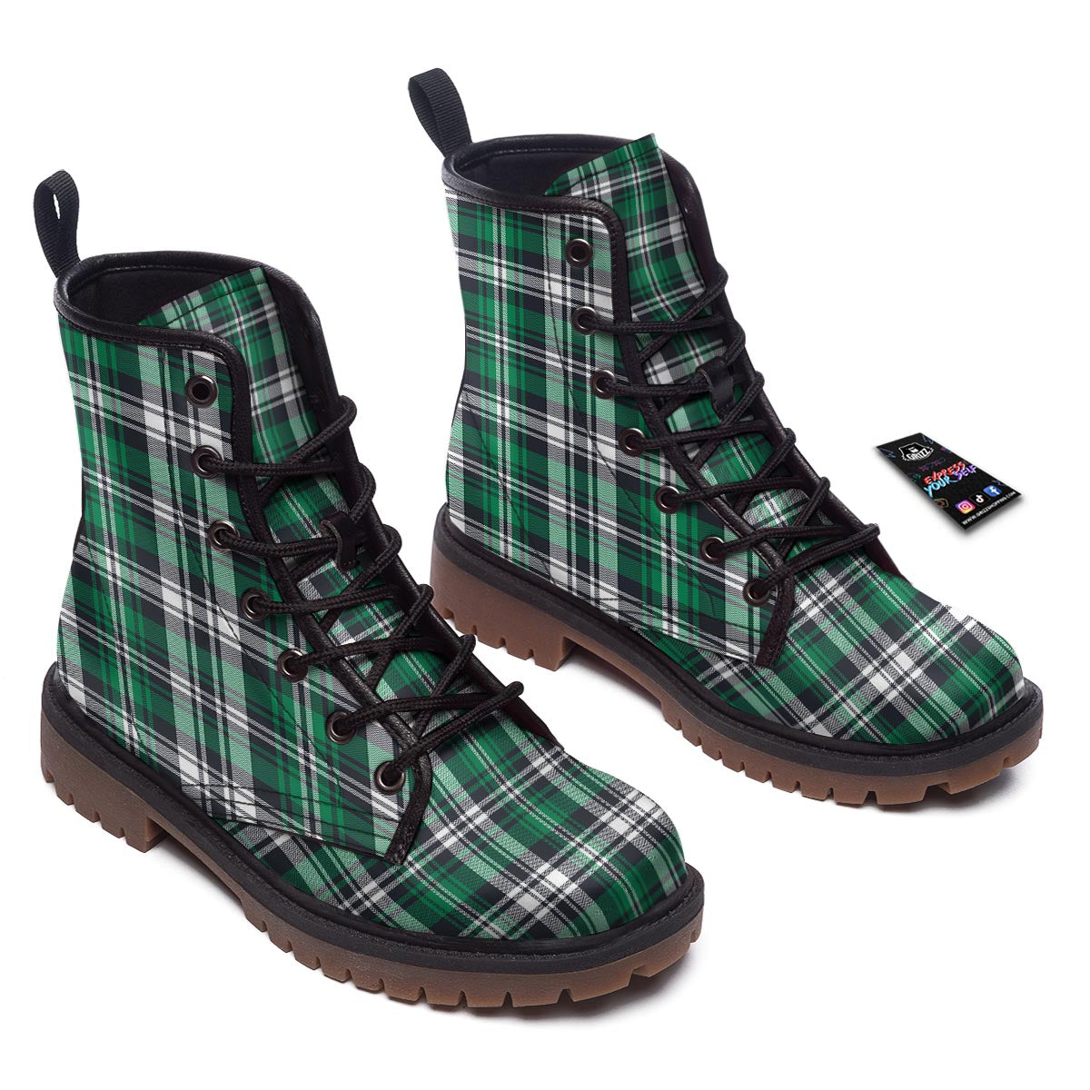 St. Patrick's Day Tartan Shamrock Print Pattern Work Boots-grizzshop