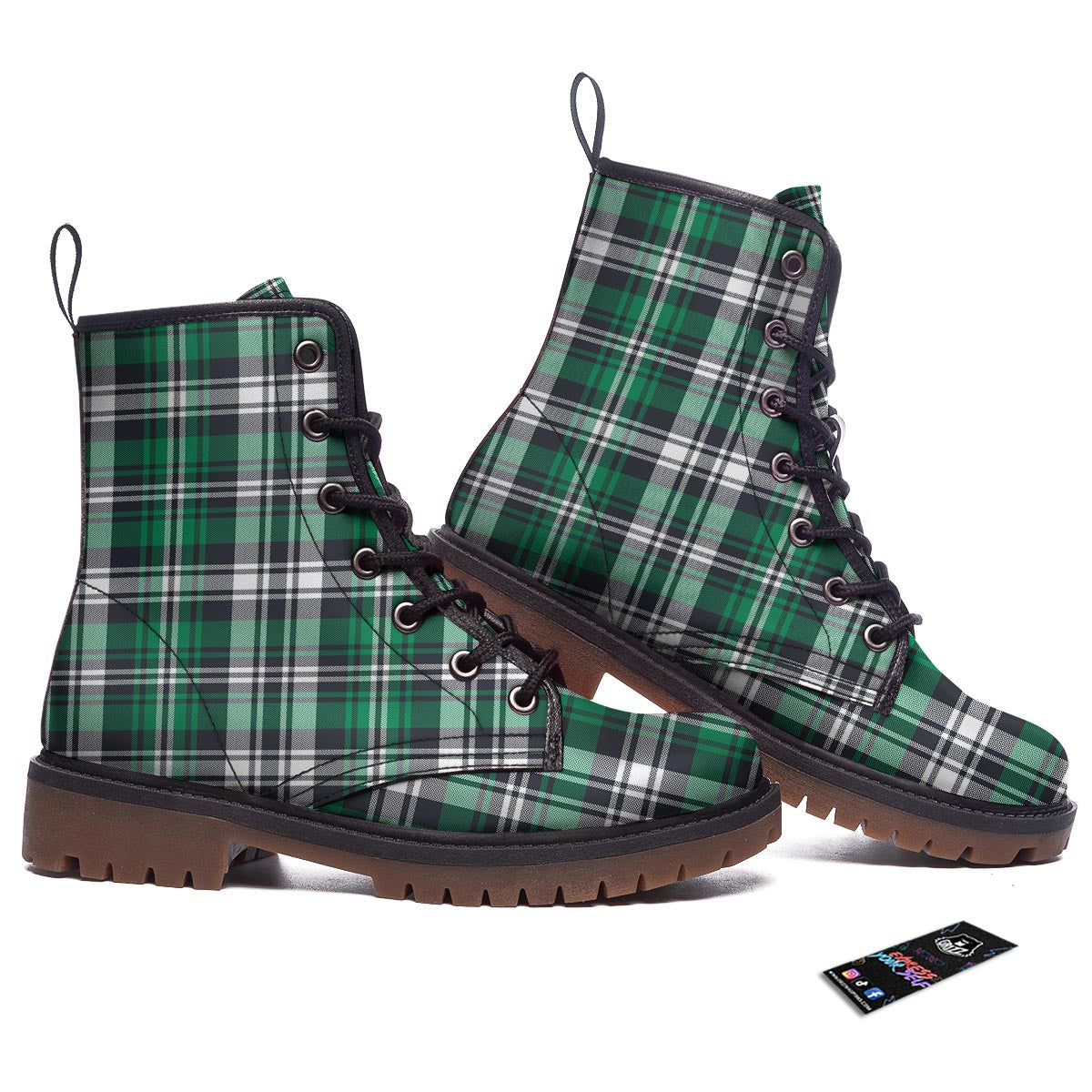 St. Patrick's Day Tartan Shamrock Print Pattern Work Boots-grizzshop