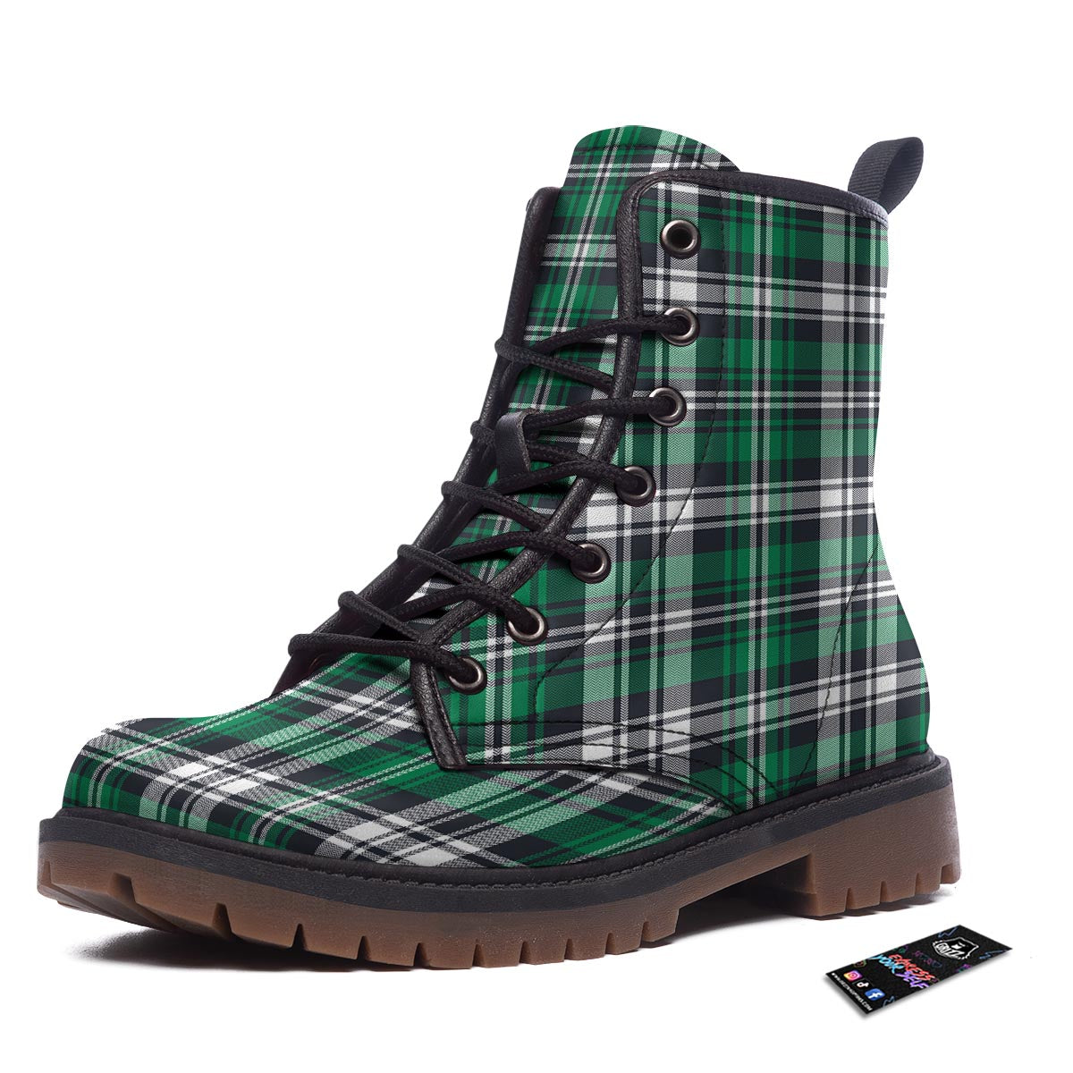 St. Patrick's Day Tartan Shamrock Print Pattern Work Boots-grizzshop