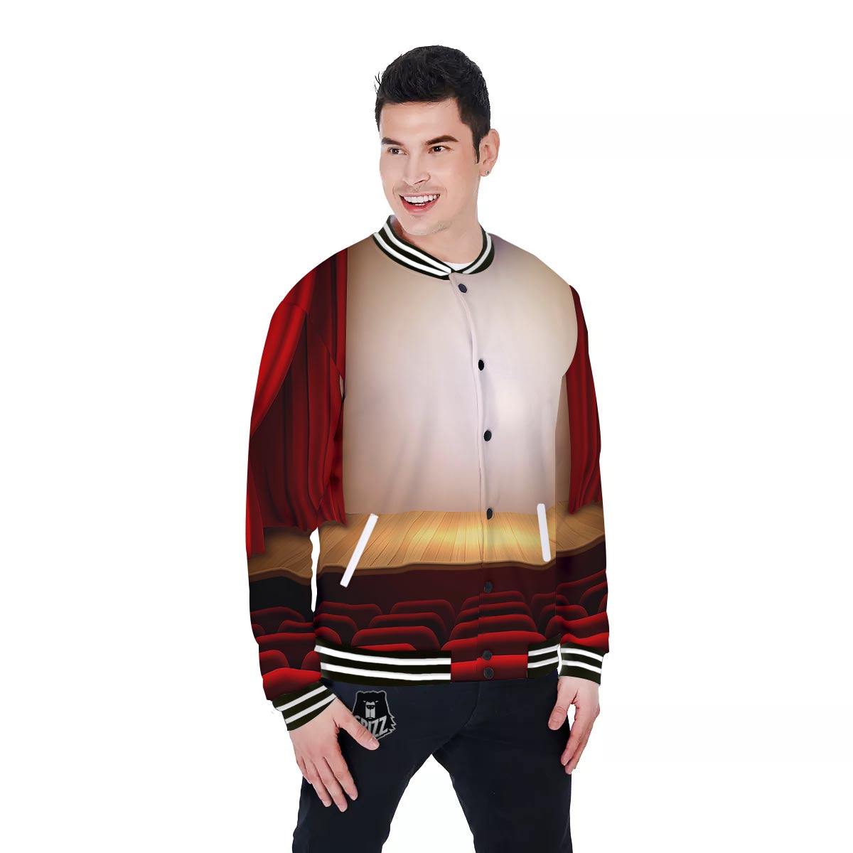 Stage Theater Print Baseball Jacket-grizzshop