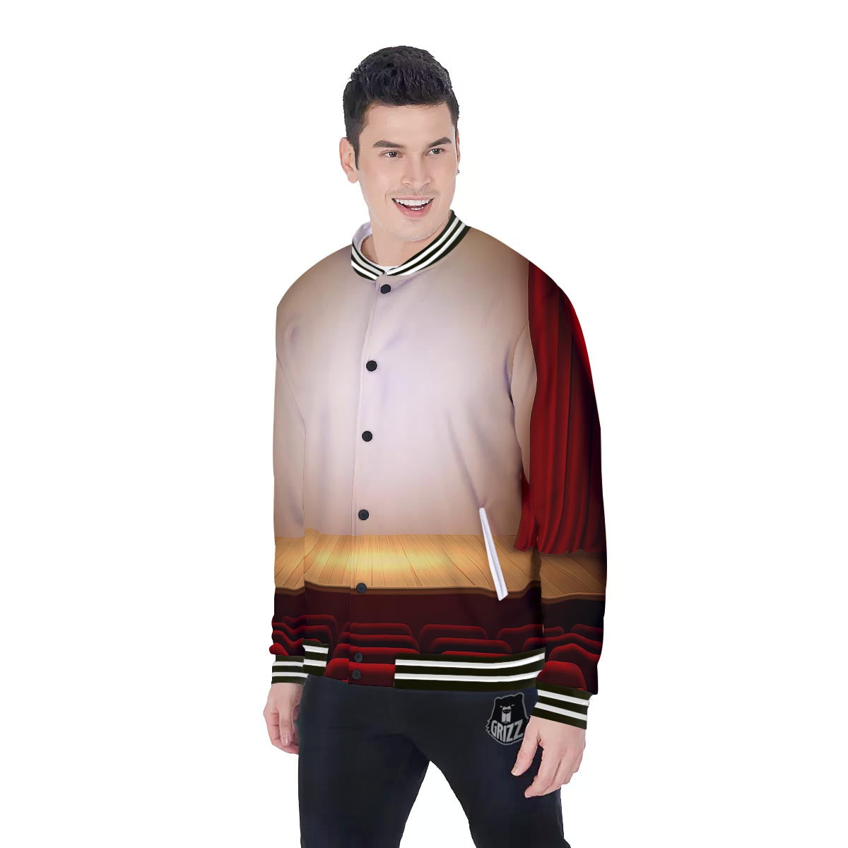 Stage Theater Print Baseball Jacket-grizzshop
