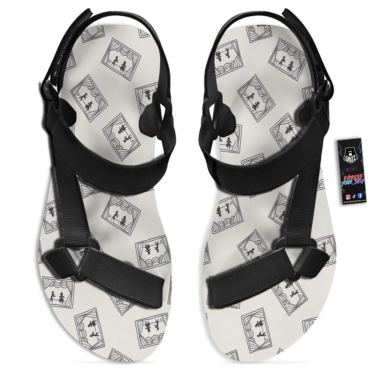Stage Theater Print Pattern Black Open Toe Sandals-grizzshop
