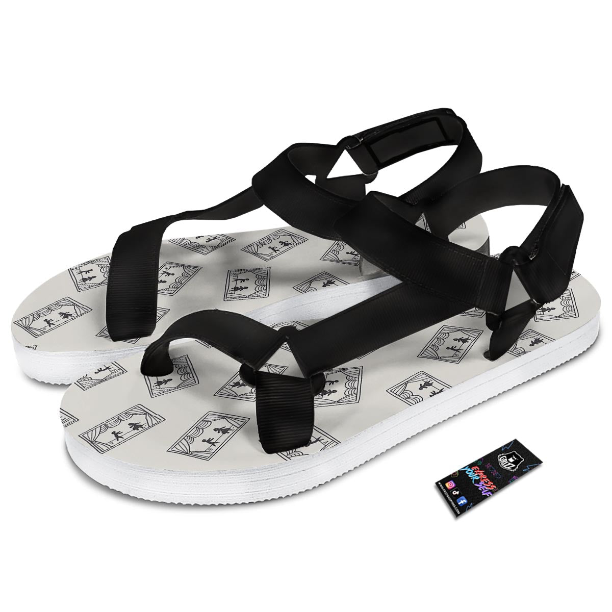 Stage Theater Print Pattern Black Open Toe Sandals-grizzshop