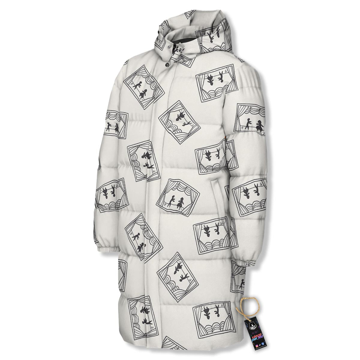 Stage Theater Print Pattern Long Down Jacket-grizzshop