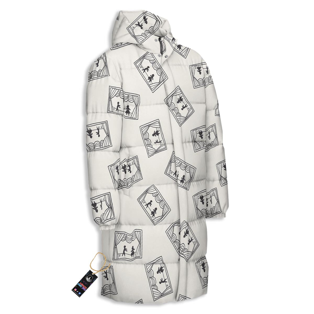 Stage Theater Print Pattern Long Down Jacket-grizzshop
