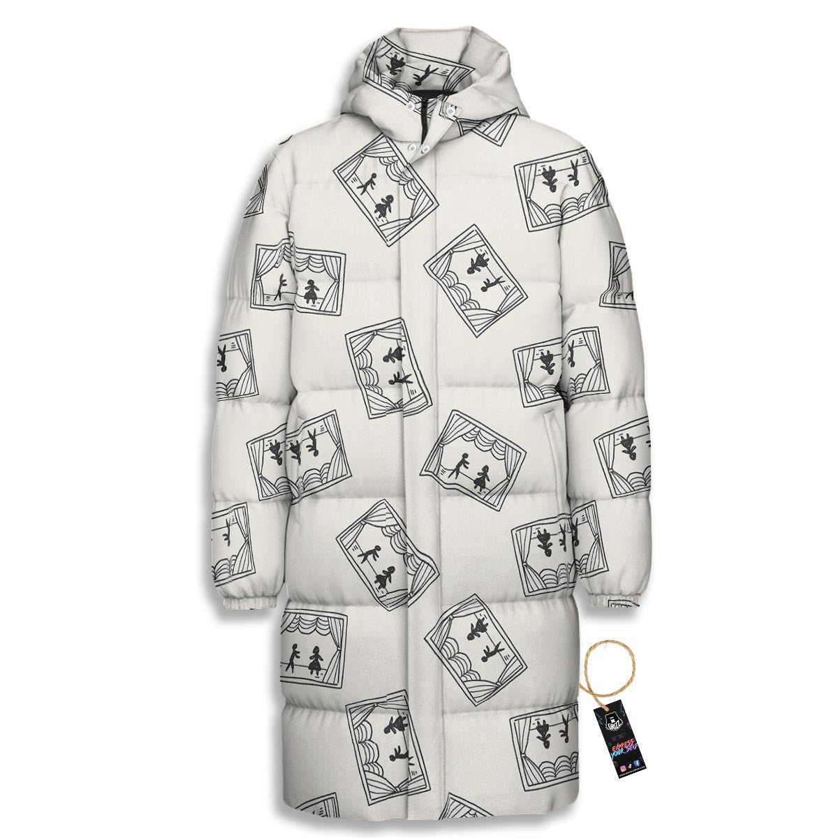 Stage Theater Print Pattern Long Down Jacket-grizzshop