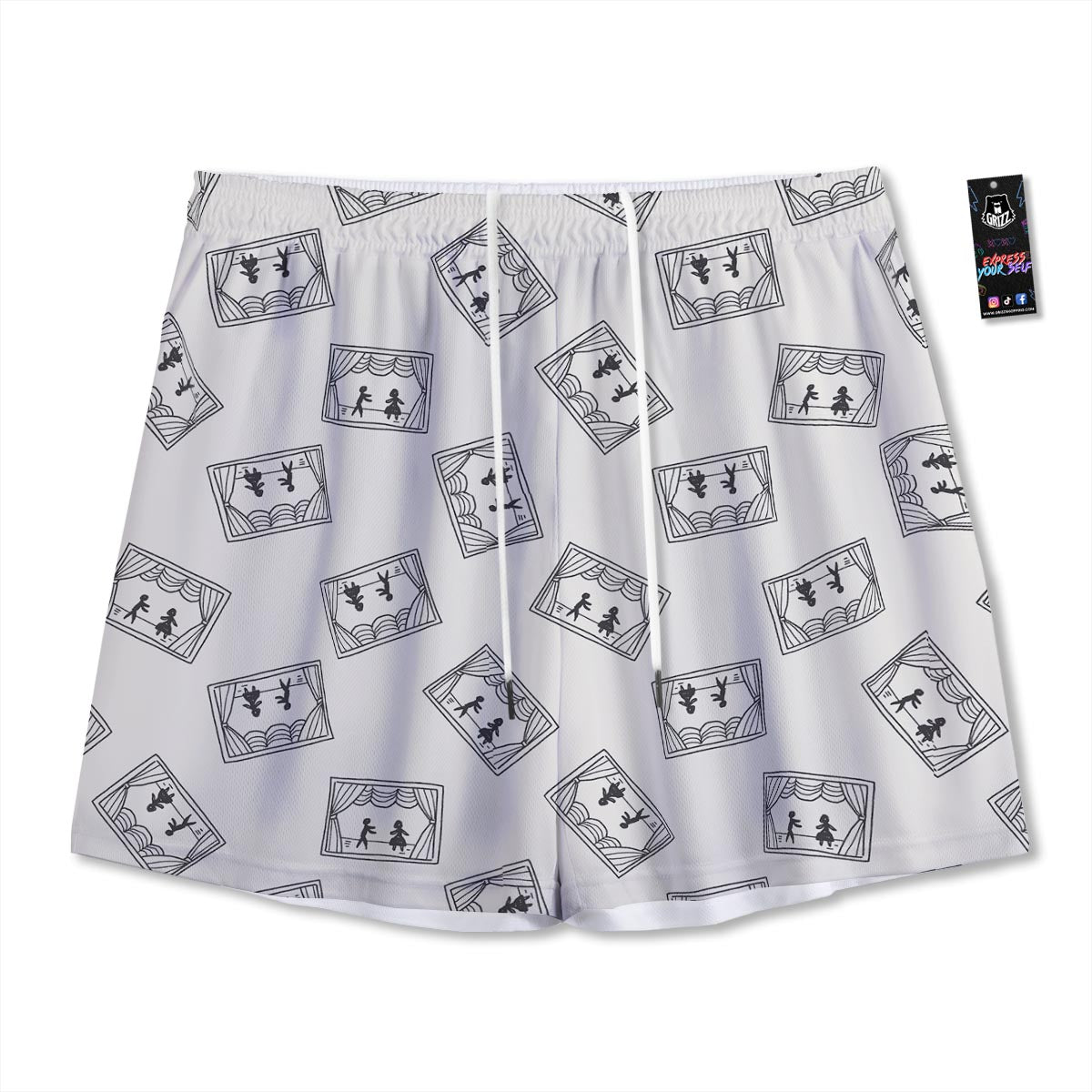 Stage Theater Print Pattern Mesh Shorts-grizzshop