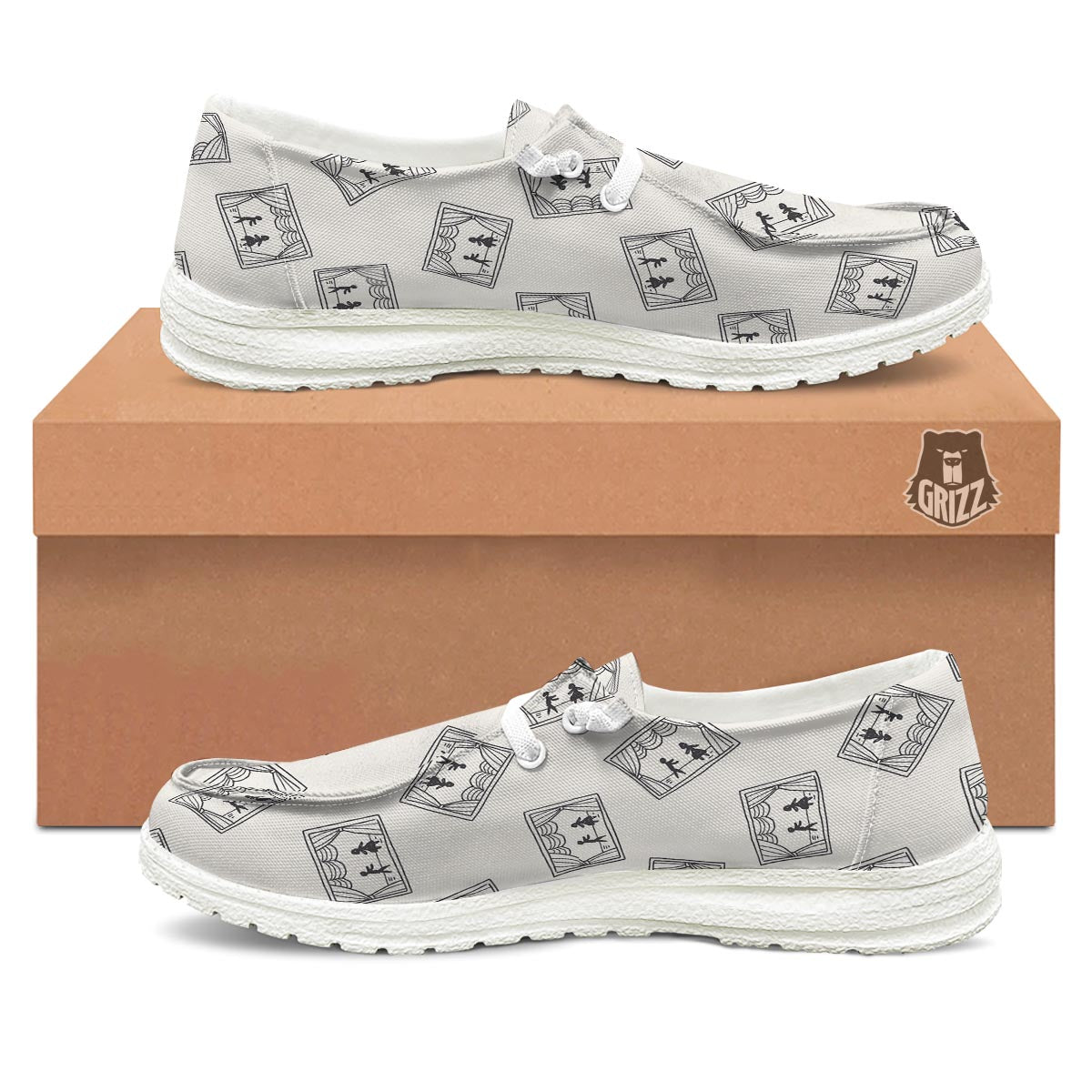 Stage Theater Print Pattern White Loafers-grizzshop