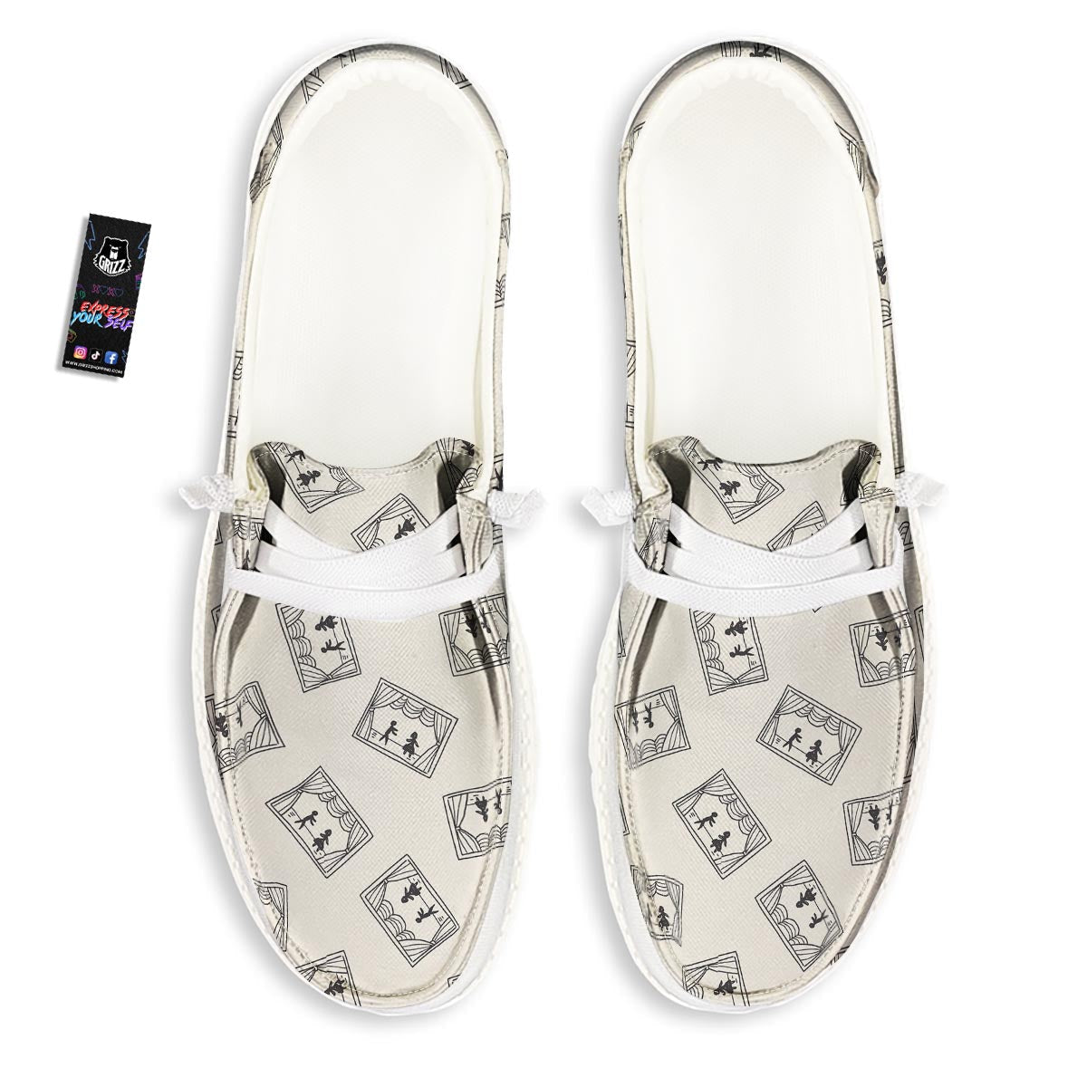 Stage Theater Print Pattern White Loafers-grizzshop