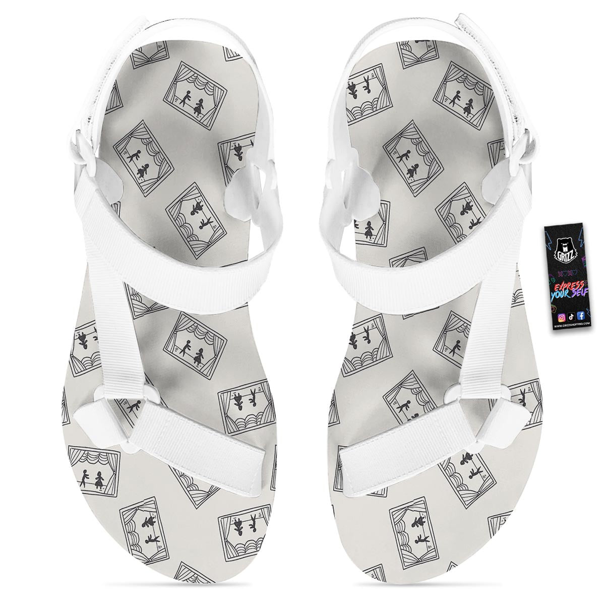 Stage Theater Print Pattern White Open Toe Sandals-grizzshop