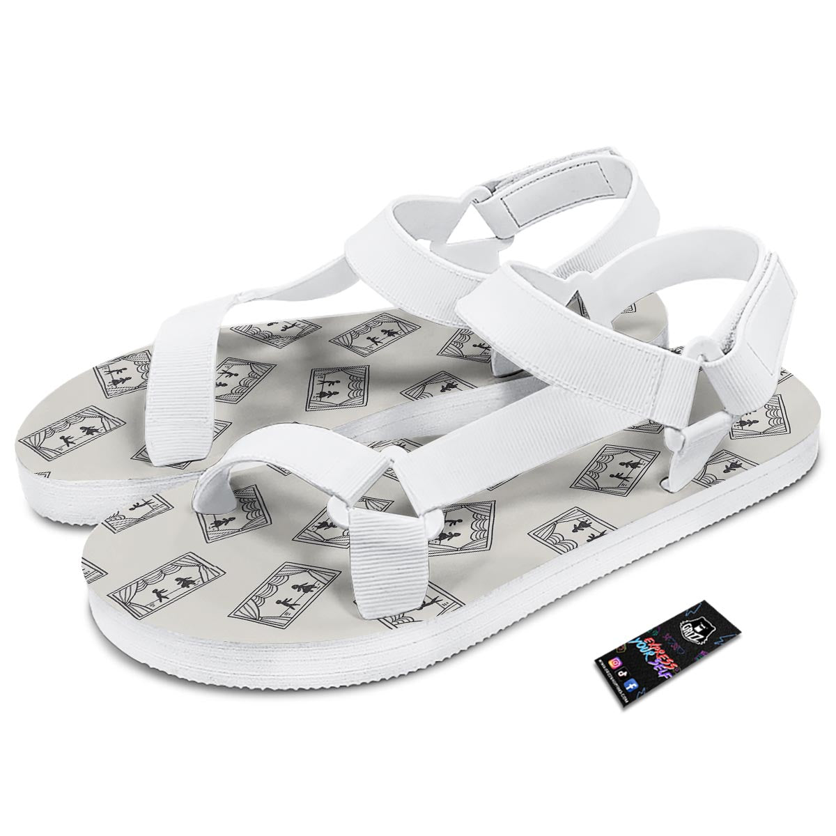 Stage Theater Print Pattern White Open Toe Sandals-grizzshop