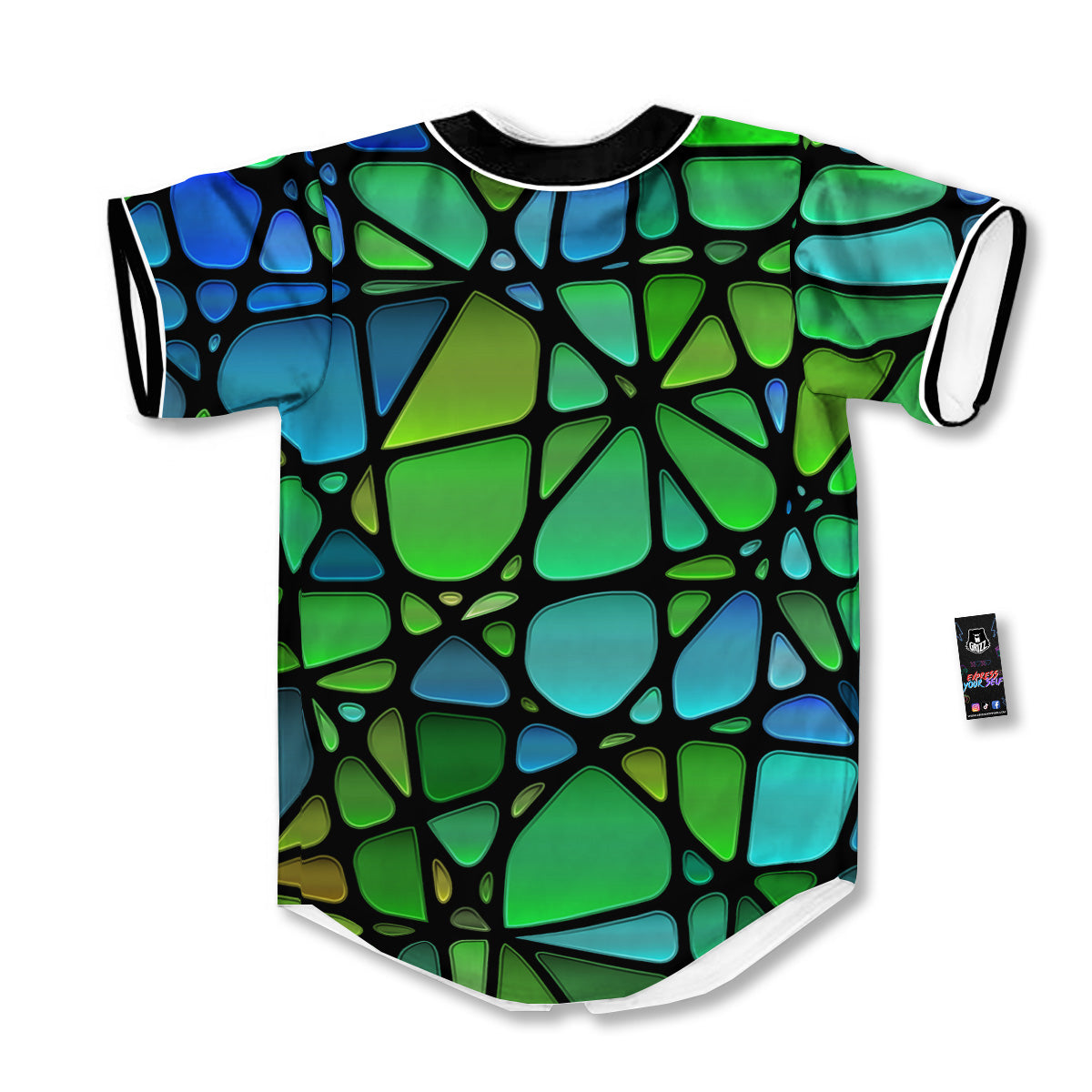 Stained Glass Green And Blue Print Baseball Jersey-grizzshop