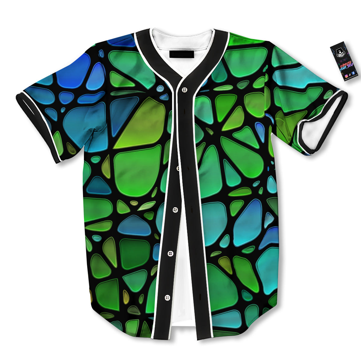 Stained Glass Green And Blue Print Baseball Jersey-grizzshop