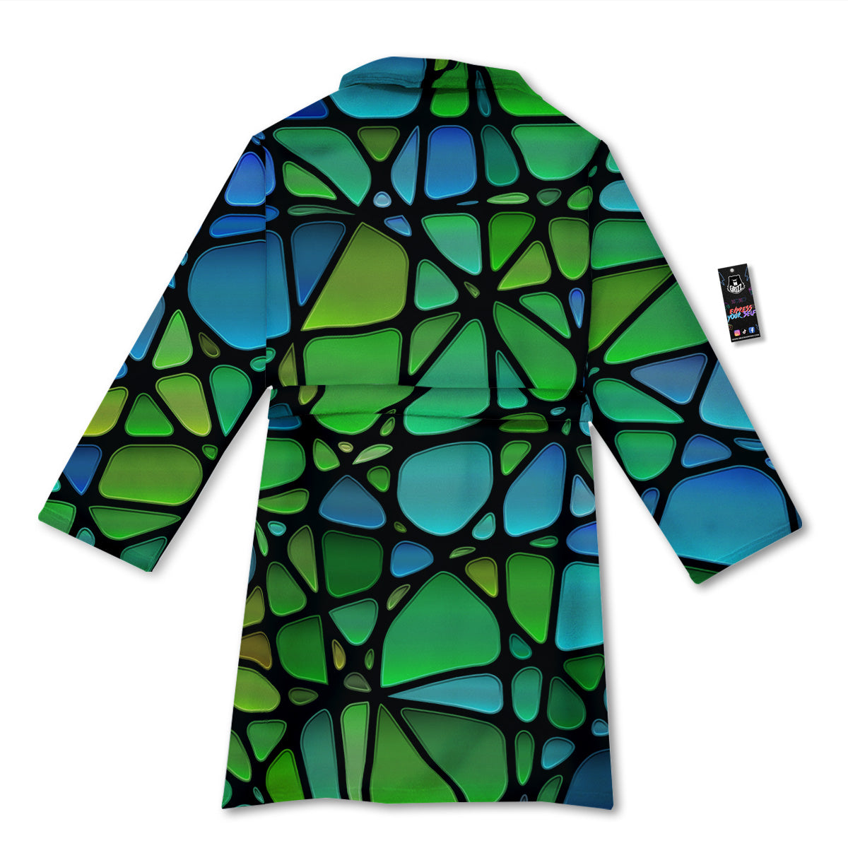 Stained Glass Green And Blue Print Bathrobe-grizzshop