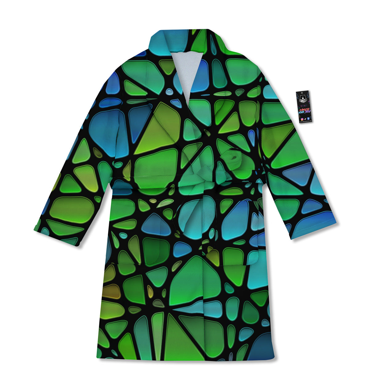 Stained Glass Green And Blue Print Bathrobe-grizzshop