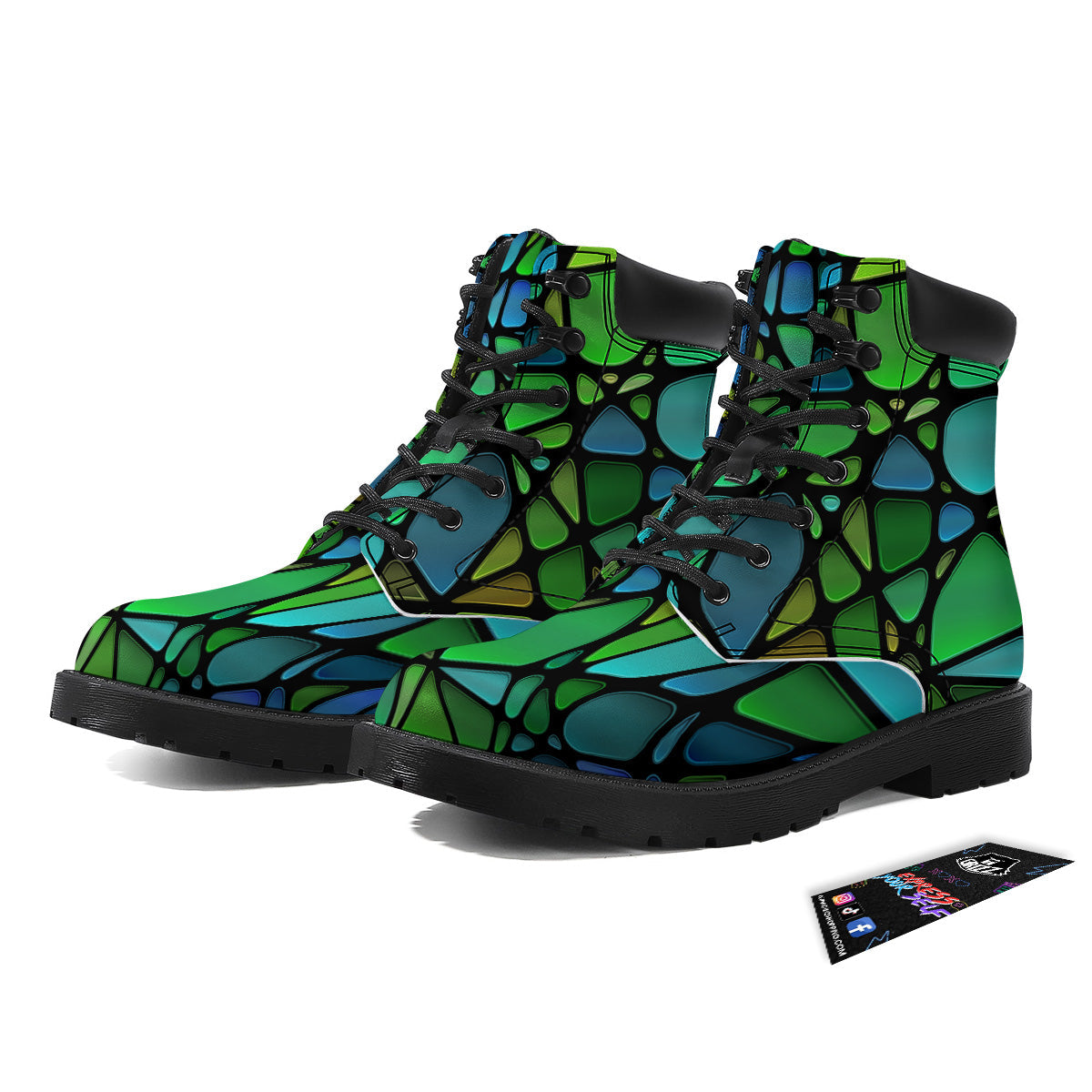 Stained Glass Green And Blue Print Boots-grizzshop