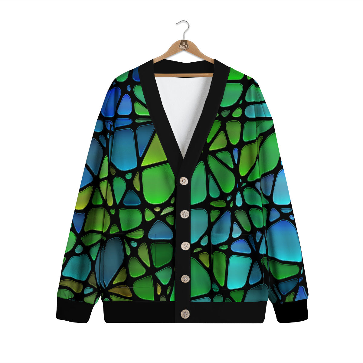 Stained Glass Green And Blue Print Cardigan-grizzshop