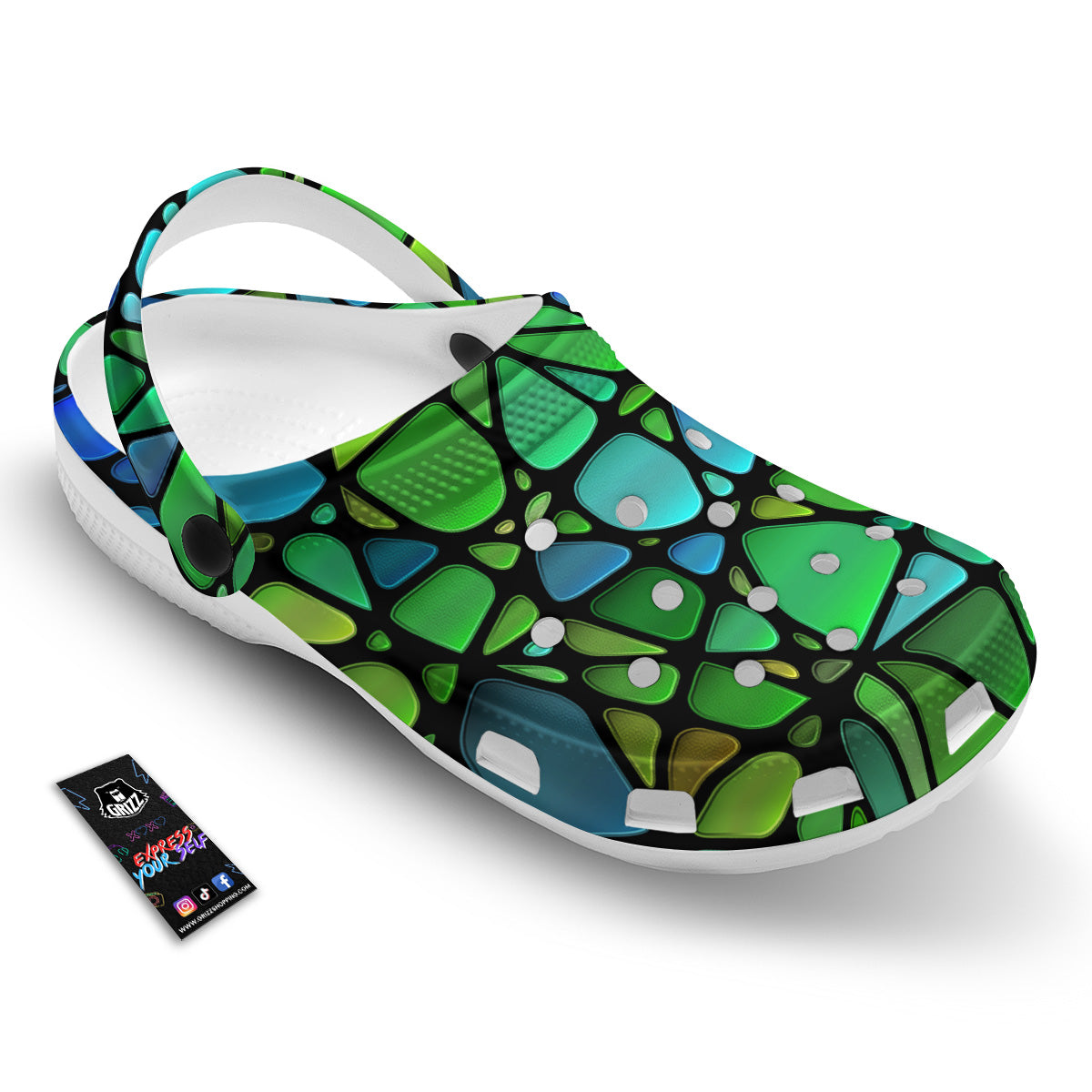 Stained Glass Green And Blue Print Clog-grizzshop