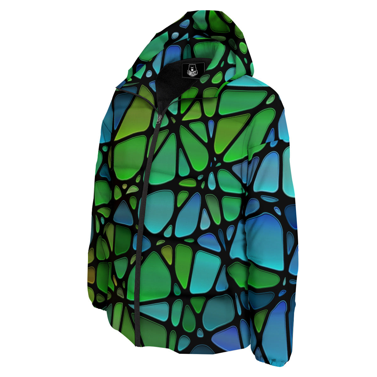 Stained Glass Green And Blue Print Down Jacket-grizzshop