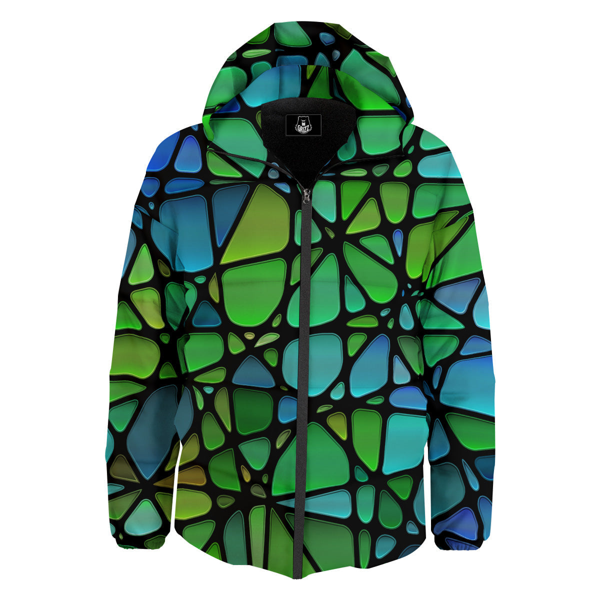 Stained Glass Green And Blue Print Down Jacket-grizzshop