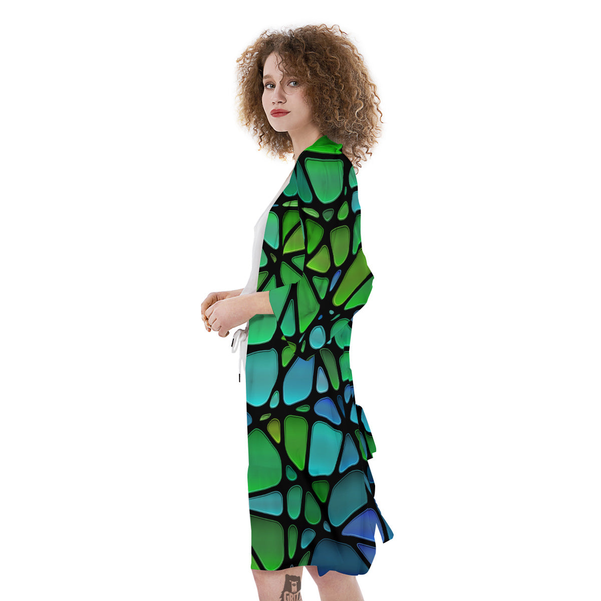 Stained Glass Green And Blue Print Kimono-grizzshop