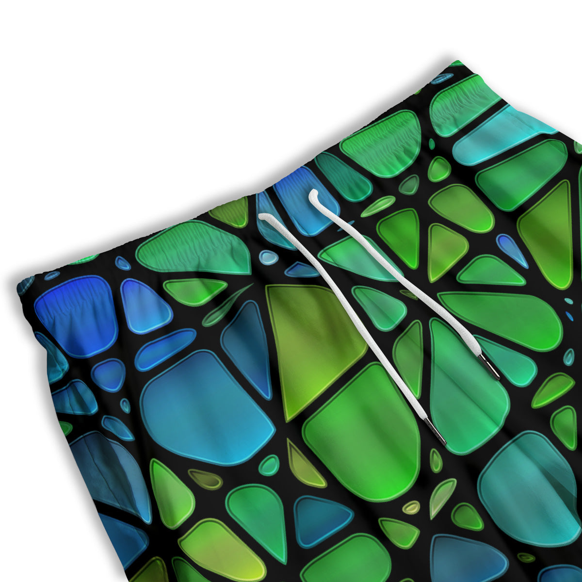 Stained Glass Green And Blue Print Men's Athletic Shorts