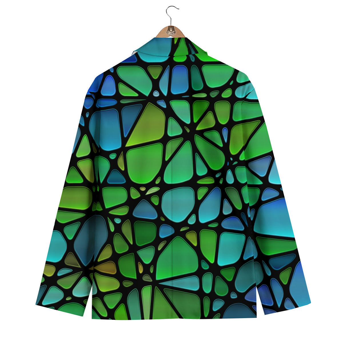 Stained Glass Green And Blue Print Men's Blazer-grizzshop